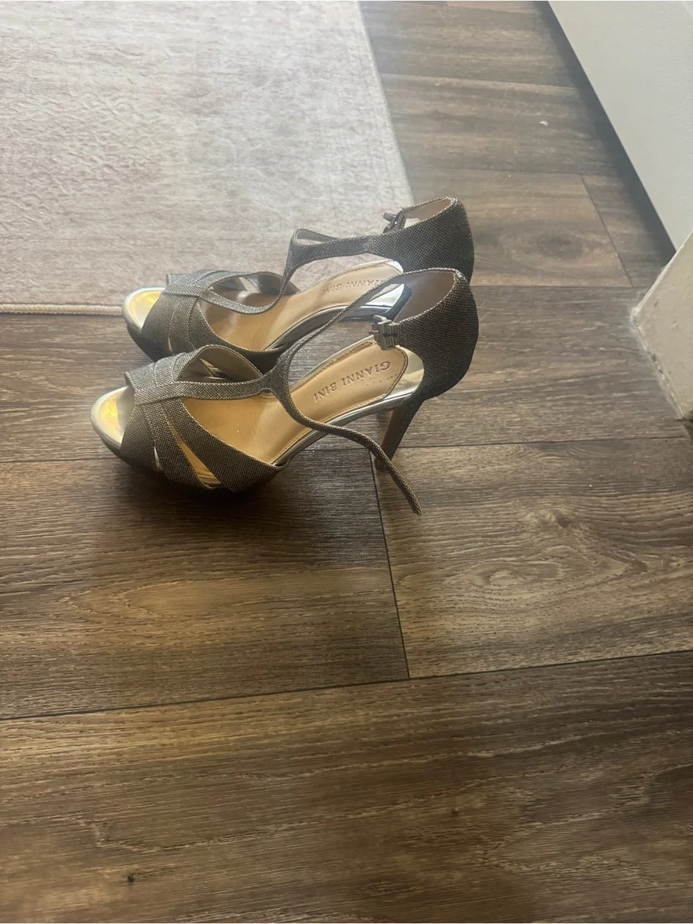 Gianni Bini Gunmetal Glitter Open-Toe Ankle Strap Heels - Barely worn